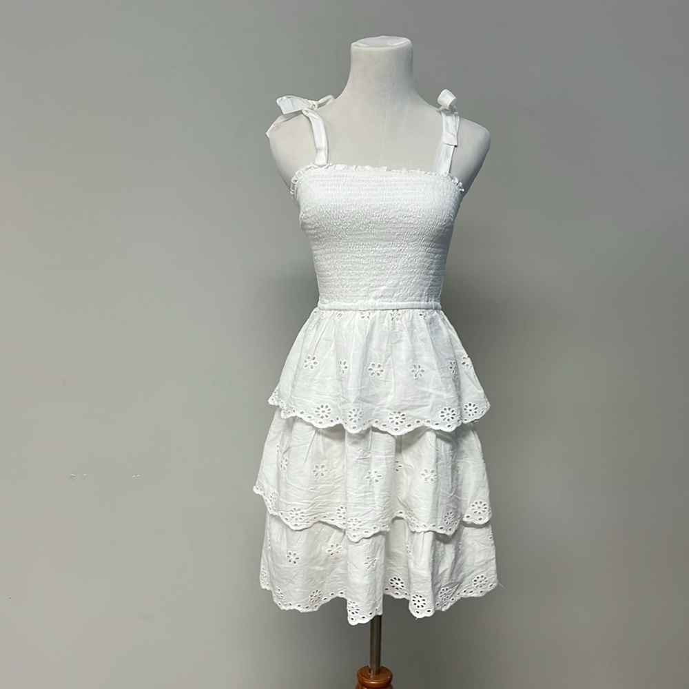 Sincerely Jules White Ruffled Tiered Mini Dress